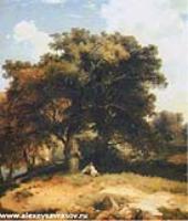 Пейзаж с дубами и пастушком. 1860